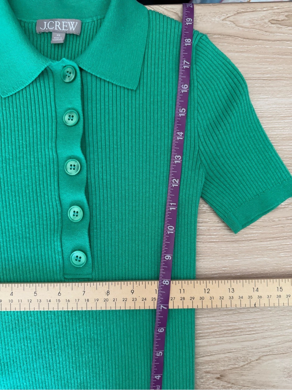 J.Crew XS Polo Rib Short Sleeve Top Kelly Green Office Fitted Holiday - Picture 4 of 4